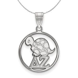 Sterling Silver Delta Zeta Medium Circle Pendant Necklace - 20 Inch